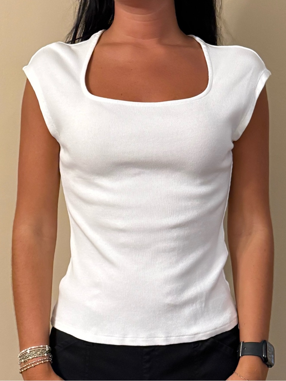 Melrose and Market White Square Neck Ribbed Tee